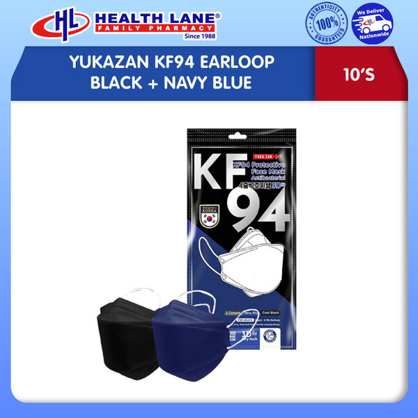 YUKAZAN PROTECTIVE  MASK MUKA 4PLY KF94 EARLOOP- BLACK+NAVY BLUE (10'S)